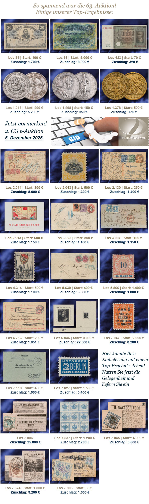 Ergebnisse 63. Auktion Auktionshaus Gärtner